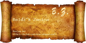 Belák Zenina névjegykártya